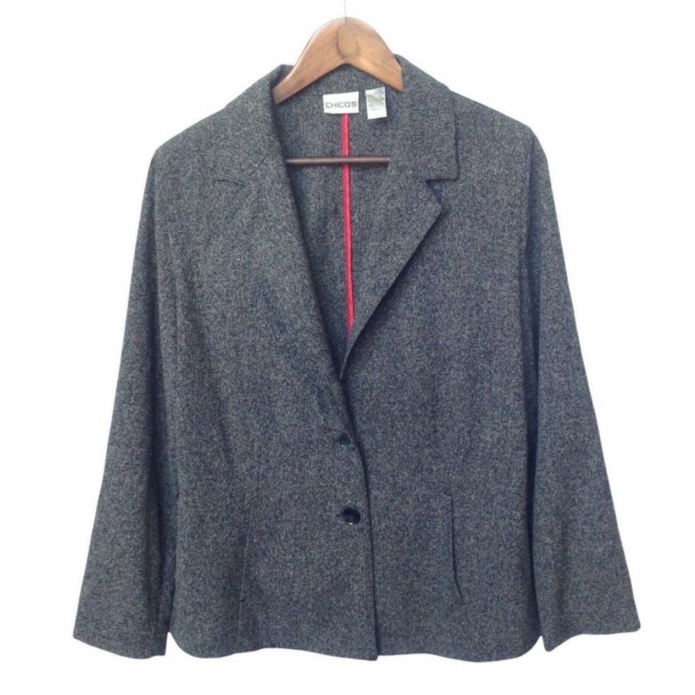 Chico's Women Blazer Top Size 2 (US L) Dark Gray Button Pockets Business Career